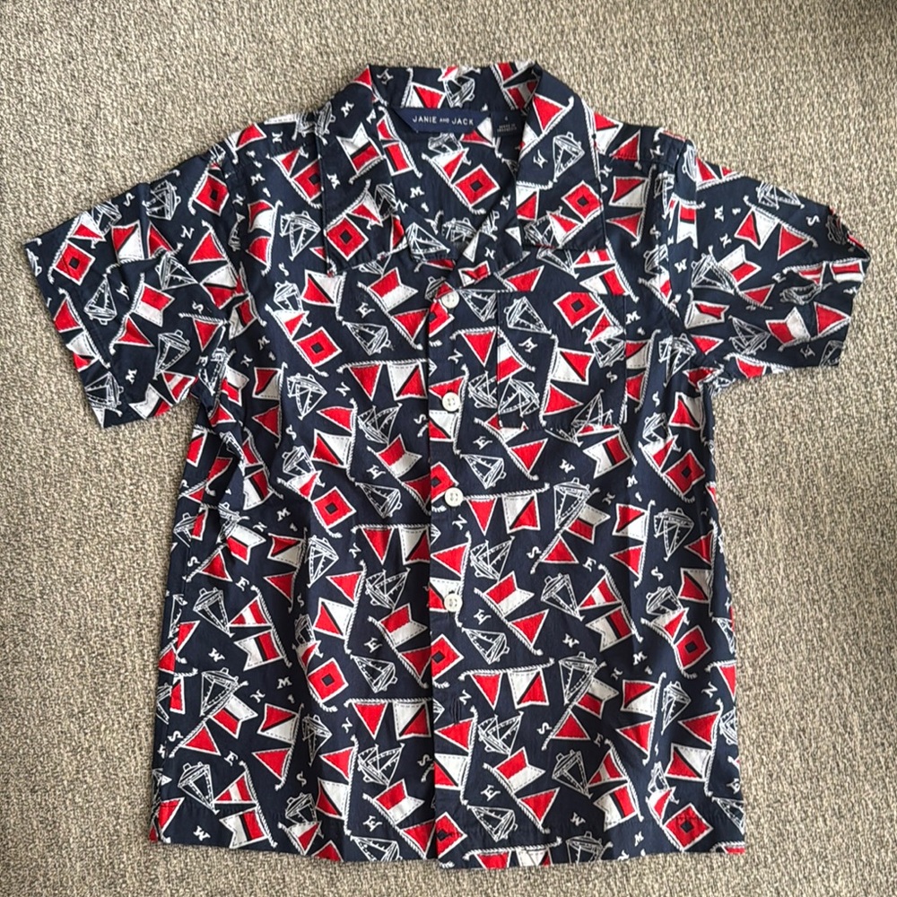 Boy’s Navy Red Patterned Shirt 4T
